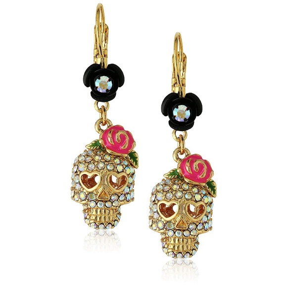 Betsey Johnson Jewelry - Betsey Johnson flower skull earrings